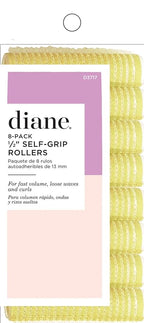 Diane 1/2-Inch Self-Grip Hair Rollers for Root Lift, Soft Curls, Layer Definition, Lightweight and Reusable, Ideal for All Hair Types and Easy Styling, Yellow, 8 Count
