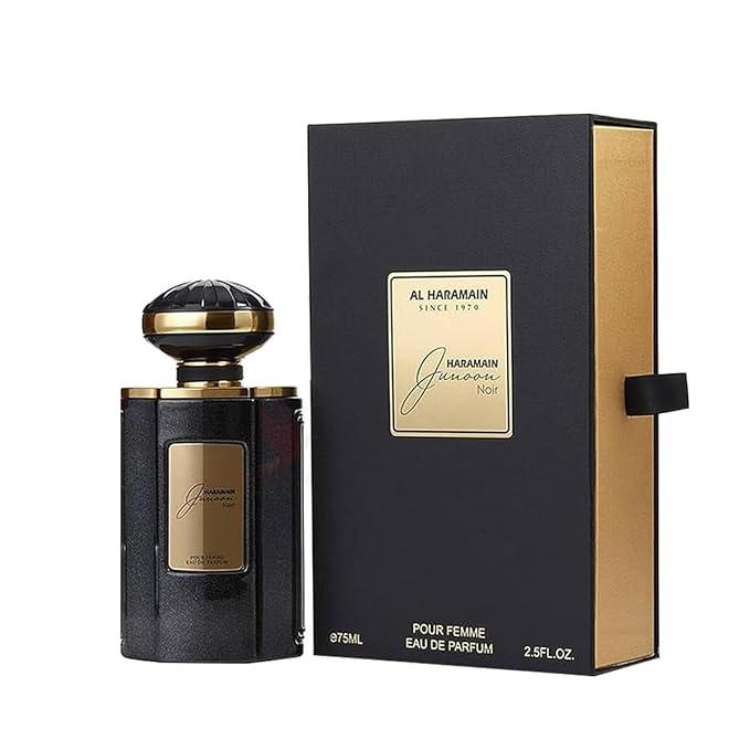 Al Haramain Junoon Noir - Arabian Perfume for Women - Floral Fragrance with Notes of Kumquat, Lime, Jasmine, Vanilla, Musk, Cedar - Arabic Long Lasting Femme Scent - Eau de Parfum - 2.5 oz EDP Spray