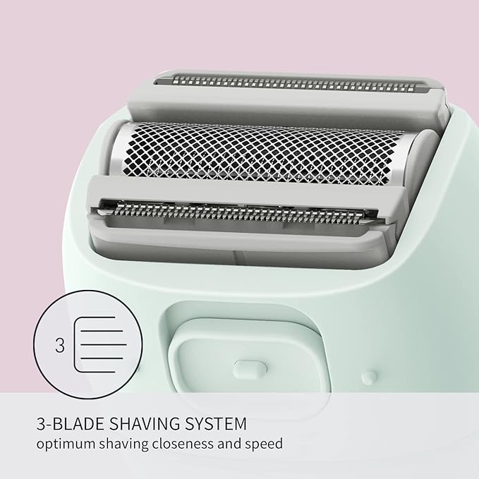 Panasonic Electric Razor for Women, Cordless 3-Blade Shaver with Pop-Up Trimmer, Wet Dry Operation - ES-AWL6AG (Mint)