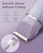 Bikini Trimmer for Women Painless Electric Razor for Women,3 in 1 Pubic Hair Trimmer,USB Recharge Dock,Replaceable Ceramic Blade Heads,IPX7,Personal Shaver Kits,Purple