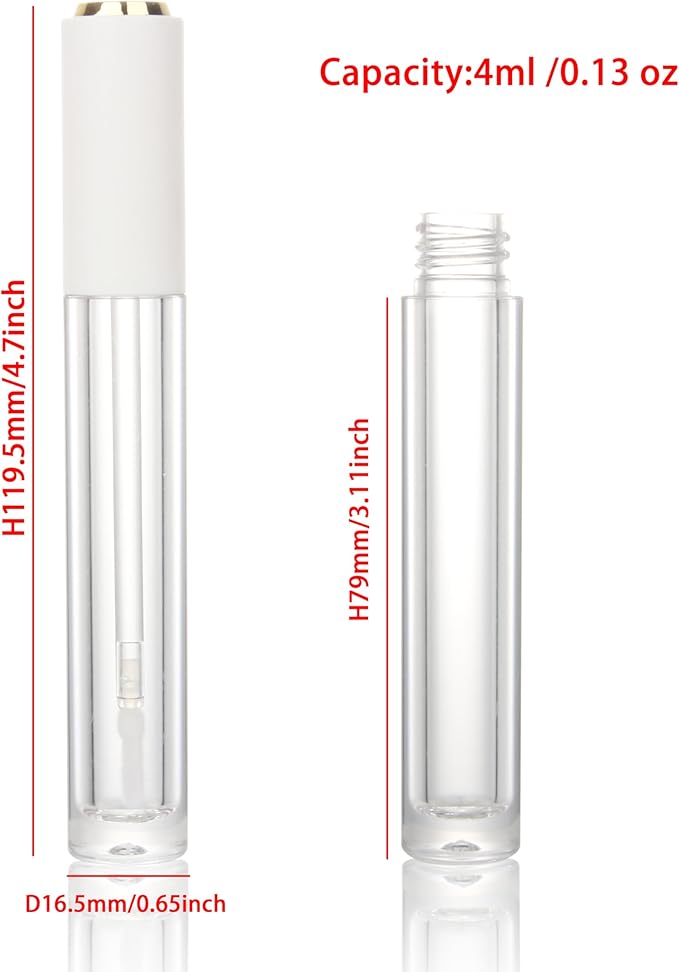 COSIDEA 10pcs Empty Round 4ml 0.13oz lip gloss tubes with soft silicon tip wand Gold white lid Lipgloss tube containers for lip oil packing