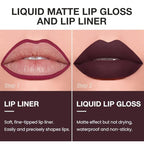 evpct Retractable 1Pcs Lip Liner Pencils and 1 Pcs Lip Gloss Makeup Set for Shaping & Sculpting Lips, Plum Long-Lasting Waterproof Longwear Matte Rich Lip Colors Liner Crayon Liquid Lipstick 11#