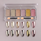 6 Colors Solid Chrome Nail Glitter Powder Set Metallic Mirror Chrome Powder for Nails, Gold Rose Gold Champagne Mutil Colors Palette Nail Pigment Powder Manicure Nail Art Decorations