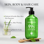 Aloderma 99% Organic Aloe Vera Gel Made within 12 Hours of Harvest - Pump Bottle - Lightweight Aloe Gel for Face and Body, Soothing and Hydrating Sunburn Relief, Great for Scalp & Hair - 6 x 10.6oz