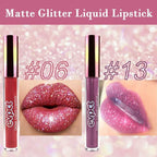 evpct 2Pcs Plum & Dark Wine Red Matte to Glitter Liquid Lipstick Long Lasting Lip Set Kit for Women Diamond Shiny Glitter Sparkly Glossy Metallic Shimmer Sparkle Waterproof Lipstick Lip Gloss 06+13