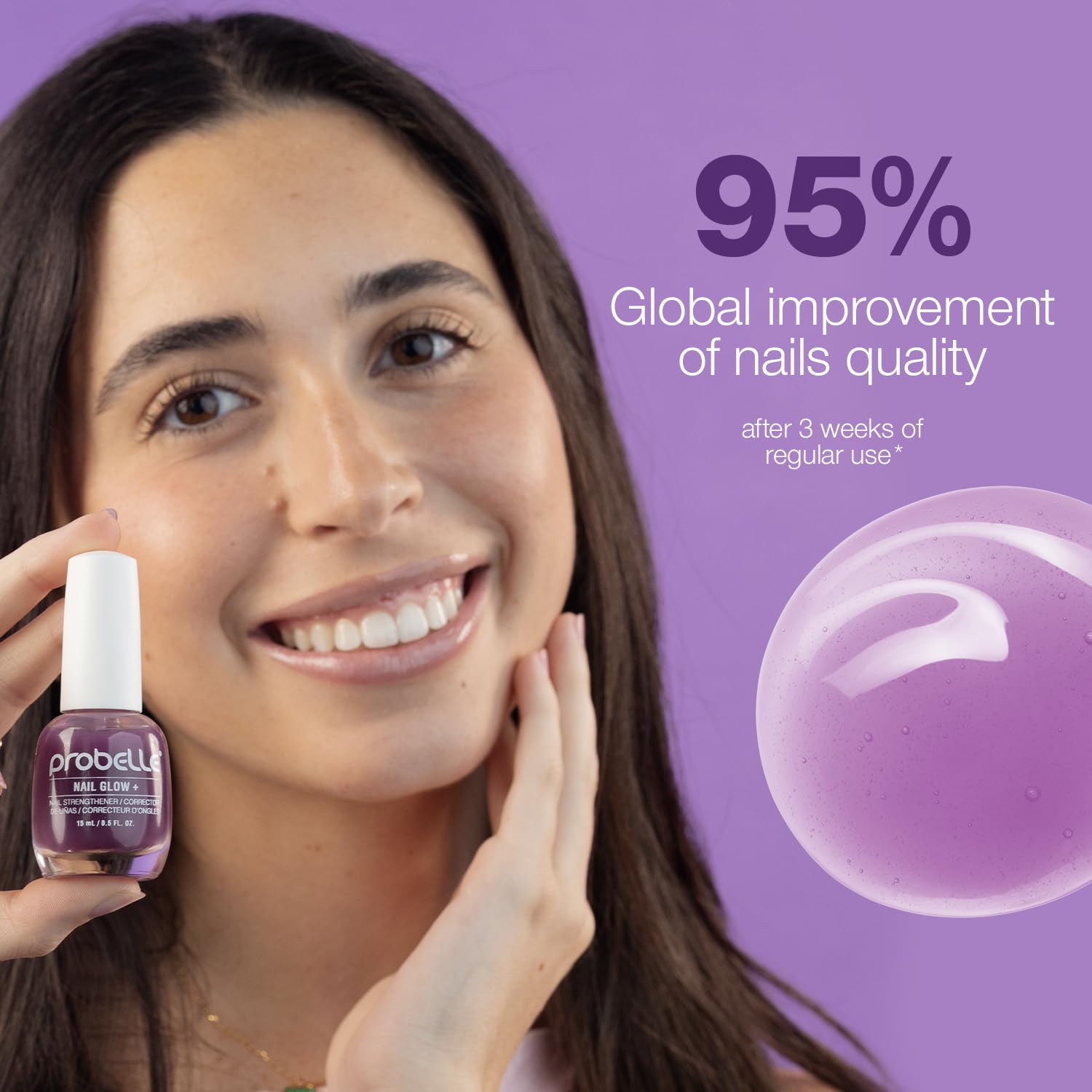 Probelle Nail Glow + Nail Strengthener and Hardener with Sheer Jelly Tint, Hard To Resist Ultra Glowy Nail Shine, Tinted Nails Strengthening Blush for Brittle, Thin, Damaged Nails 0.5 oz (Violet)