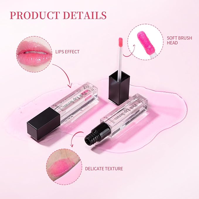 Color Changing Lip Gloss, Pink Magic Mood Lipstick Hydrating Lip Glow Oil Lip Tint Lip Inks Stain Lip Balm Not Greasy Transparent Plumping Lip Serum for Women Girls Lip Care Products
