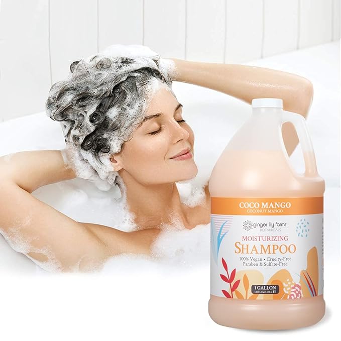 Ginger Lily Farms Botanicals Moisturizing Shampoo for All Hair Types, Coco Mango, 100% Vegan & Cruelty-Free, Coconut Mango Scent, 1 Gallon Refill (Pack of 4)