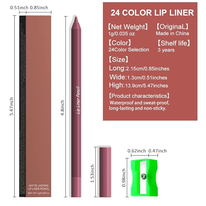 evpct 1Pcs Plum Red Matte Long Lasting Lip Liner Pencils Makeup for Shaping & Sculpting Lips, No Transfer Long Wear Waterproof Pigmented Lip Liner lipliners Crayon Lipstick Pencil Sharpener 04