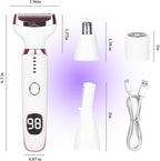 Electric Razor for Women Men,4 in 1 Painless Ladies Wet & Dry Body Razors and Facial Hair Remover,Rechargeable Led Display Hair Removal Kit for Nose Face Body Leg Bikini Arm Hair (White)
