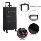 Yaheetech Makeup Train Case 3 in 1 Professional Cosmetic Trolley Multi-Functional Organizers Large Storage Traveling Cart Trunk for Nail Tech - Black
