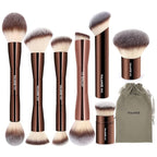 MAANGE 7pcs Makeup Brush Set Double Sided Kabuki Makeup Brushes Contour Brush for Foundation Liquid Powder Concealer Cream Cosmetics Bronzer Blending Blush Buffing Makeup Tools (Coffee)
