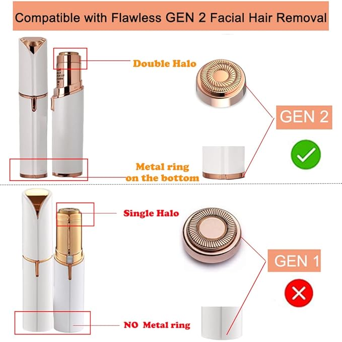 Facial Hair Remover Replacement Heads: Compatible with Finishing Touch Flawless Facial Hair Removal Tool for Women As Seen On TV 18K Gold-Plated Rose Gold (Generation 2 2pack)