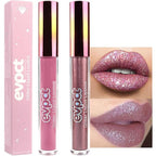 evpct 2Pcs Mauve & Taupe Mauve Glitter Metallic Shimmer Diamond Lipstick Lip Gloss Stain Set for Women Long Lasting Waterproof, Purple Sparkle Glitter Matte long Wear Liquid Lipstick Lip Makeup Kit