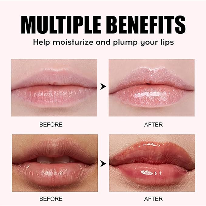 Hydrating Lip Oil, Big Brush Head Glaze Shiny Transparent Glow Oil, Nourishing & Non-sticky Long Lasting Fresh Clear Smooth Care Plumping Oil (Set B)