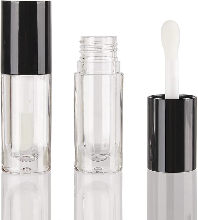 COSIDEA 14pcs Empty 6ml big doe foot wand Chunky lip gloss tubes for DIY lipgloss,Pink round lipgloss containers tubes with thick wand (Black)