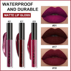 evpct 3Pcs Dark Red Purple Plum Matte Liquid Lipstick Lip Stain Sets for Women Matte+Lipstick Dark Maroon Long Lasting Permanent 24 hr Hours Magic Lipstick 24 Hours original Waterproof