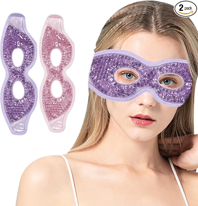 Jakuva 2PCS Cooling Eye Mask Sleeping Mask, Ice Eye Mask & Cold Eye Packs & Heat Cold Compress Pack Eye Spa Pad for Puffy Eyes,Puffiness,Headache,Stress Relief (Pink&Purple)