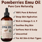 Emu Oil, 100% Pure Australian Emu Oil – Refined & Unscented – Natural Moisturizer for Hair, Skin, Face & Body – Helps with Scars, Dry Skin & Massage – 4 fl oz Glass Bottle