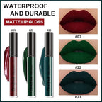 evpct 3Pcs Dark Color Colored Red Emerald Green Matte Liquid Lipstick Make up Set 24 Hour Long Lasting Waterproof Smudge Proof Deep red Green Liquid Lipstick Matte Lip Stain Gloss Liner Kit 8