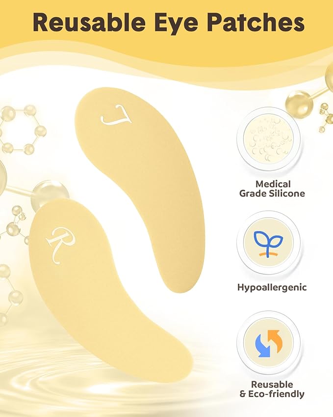 Lictin Reusable Eye Patches, Silicone Under Eye Patches with Lifting Effect to Relieve Wrinkles and Fine Lines, Pair with Metal Eye Cream Applicator,Tin Case