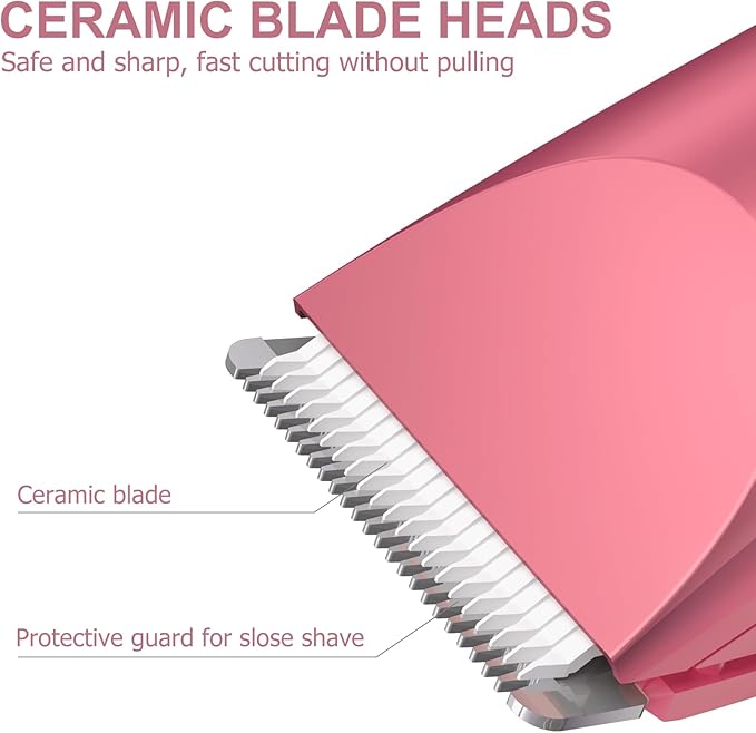 OLOV Electric Body Hair Trimmer - Groin Trimmer for Men - Bikini Trimmer Women - Wet/Dry Shaver Groomer, Replaceable Ceramic Blade Heads, USB Recharge Dock, Waterproof Hygiene Razor, Red