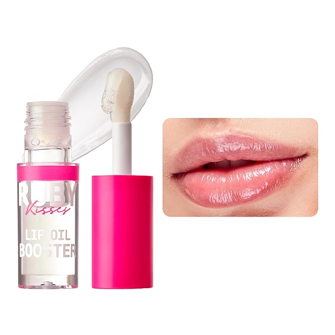 Ruby Kisses Lip Oil Booster, Hydrating Lip Gloss with Nourishing Natural Oil Blend, Jumbo Wand for Easy Application, Non-Sticky Formula (Clear)