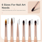 6Pcs Nail Art Brush Set - Nail Design Tool Including Nail Liner Brush, Ombre Brush, Nail Gel Polish Painting Brush Drawing Pen for Home Use and Professional Nail Salon