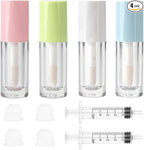 Qeuly 4 Piece Lip Gloss Tubes, 6ml Empty Lip Gloss Tubes with Wand, Clear Plastic Lip Gloss Containers for Skin Care Oil DIY Makeup Lipgloss Making Kit (D25xH86mm)