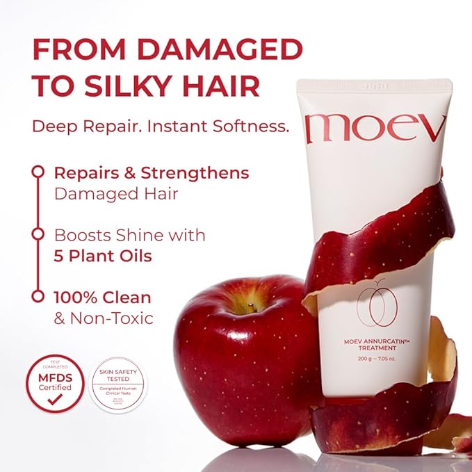 MOEV ANNURCATIN Hair Treatment Mask, Korean Wash-Off Hair Care Mask Apple Deep Damage Conditioner Sulfate-Free with Thickening Moisturizing for Damaged Thin Dry Hair, 6.76 fl.oz. (Apple & Freesia)