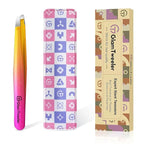 Expert Eyebrow Hair Removal Tweezer with Leather Case, GlamTweeler High Precision Slant Tip Stainless Steel Tweezers for Men and Women (Sparkle Fuchsia & Yellow)