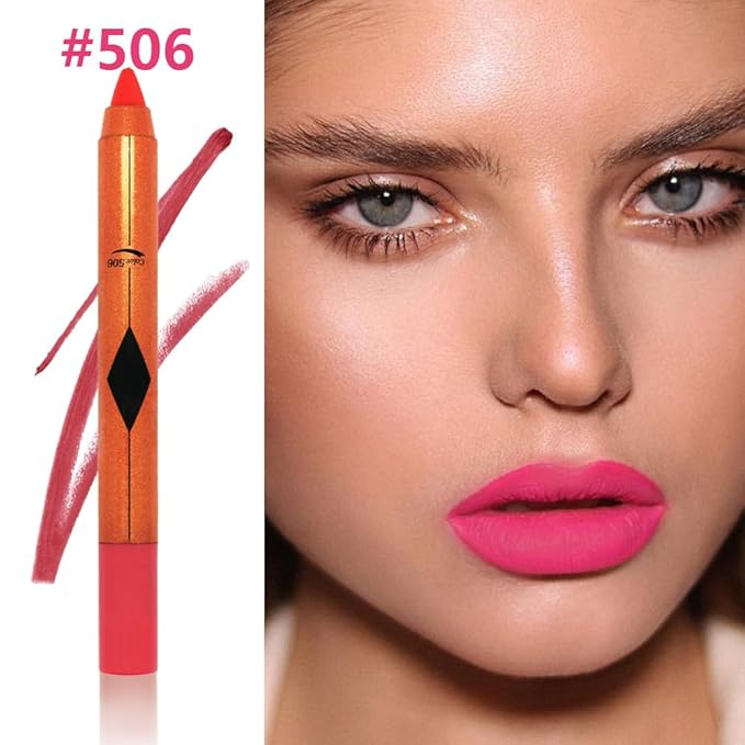Dazzling Pink Lip Liner Pencil, Smooth Matte Lipstick Crayon with Lip Pencil Sharpener for Women, Velvet Smudge Proof Smudgeproof Waterproof No Transfer Makeup Forever Lipliner 506#