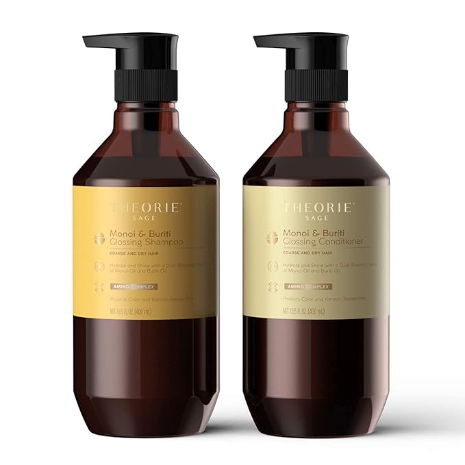 Theorie Monoi and Buriti Glossing Shampoo - Hydrate & Shine - Suited for Coarse and Dry Hair - Protects Color & Keratin Treated Hair, Pump Bottle 800mL
