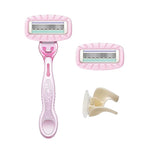 Amazon Basics Women's 4 Blade Razor for Women, Fits AmazonBasics & Venus Handles, Moisturizing Surround, 4 Count, Includes 1 Handle, 2 Cartridges & 1 Shower Hanger, Pink (Pack of 2)