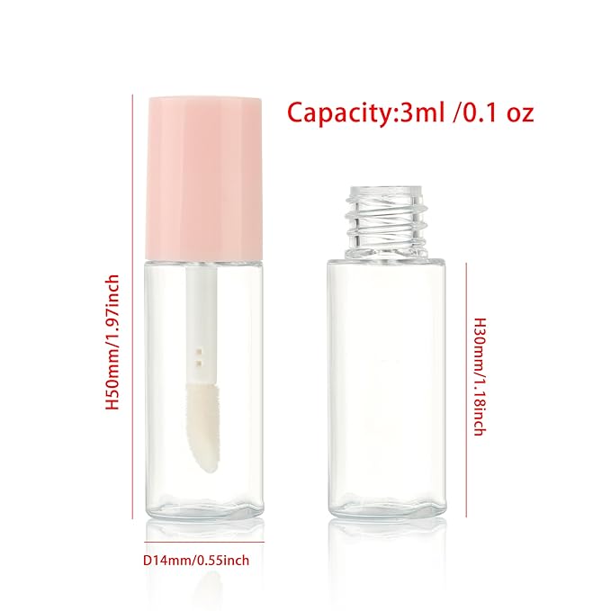 COSIDEA 50pcs 3ml mini lip gloss tubes Bulk Sample size Round Pink lipgloss cotainer pack bottles