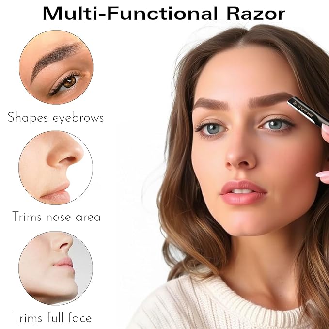 Eyebrow Razor with 6 Blades & Travel Case – Face Razors for Women & Men, Eyebrow Trimmer Shaper with Precision Cover, Facial Shaver & Dermaplaning Tool for Smooth Skin (Black)