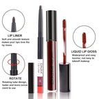 evpct 2Pcs Dark Deep Red Maroon Matte Lipstick and Lip Liner Makeup Set for Women Dark Blood Red Liquid Matte Brown Lipstick Lip Liner Stain long lasting waterproof Permanent Lipsticks 24 hours 17#