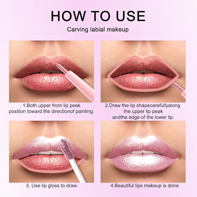 evpct Light Pink Metallic Shimmer Lip Liner and Lipstick Combo Lip Gloss Stain Set Makeup for Women Long Lasting Waterproof 24, Light Voilet Frosted Metallic Glitter Glossy Iridescent Liquid Lipstick