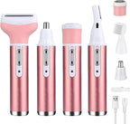 4-in-1 Electric Razor for Women - Painless Facial Hair Removal, Bikini Trimmer, Eyebrow & Body Groomer - Rechargeable Hair Clippers Set for Underarms, Legs & Nose