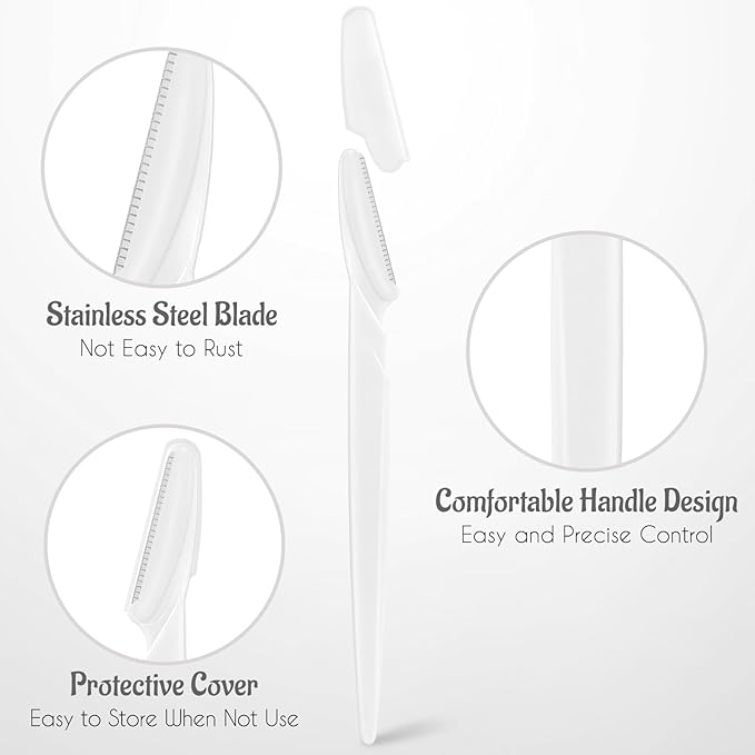 6 Pcs White Eyebrow Razor, Face Razors Multipurpose, Facial Razors for Women Men, Eyebrow Trimmers Shaver with Protective Cover, Dermaplaning Tools for Face Body Use, Facial Hair Removal Tools