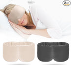 2pcs 100% Handmade Bamboo Sleeping Eye Mask for Women for Men,Night Masks,Organic Sleep Mask,Blockout Eye Mask for Sleeping,Large Size Adjustable (Apricot & Dark Grey)