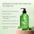 Aloderma Organic Aloe Vera Gel for Skin + Tea Tree Oil, Made within 12 Hours of Harvest, Soothing Pure Aloe Vera Gel for Face, Works Great for Oily Skin, Scalp, Aftershave, Natural Aloe - 10.6 Oz