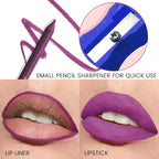evpct 1Pcs Dark Lavender Purple Matte Long Lasting Lip Liner Pencil Makeup for Shaping & Sculpting Lips, No Transfer Long Wear Waterproof Pigmented Lip Liner lipliners Crayon Lipstick Pencil Sharpener