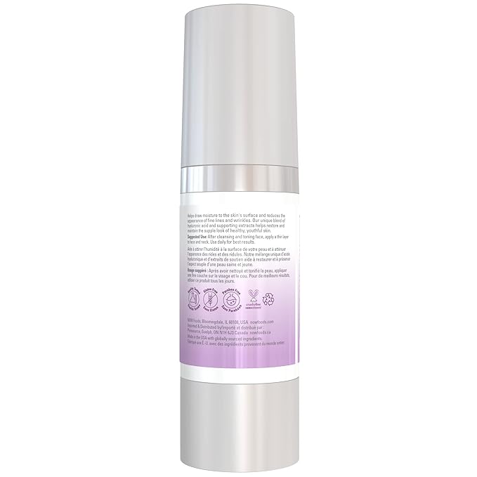 NOW Foods Solutions, Hyaluronic Acid Moisturizer, Smoothing and Toning, Rehydrating to Start Your Day, 2-Ounce