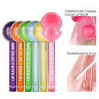 Tinted Lip Balm Lollipop Lip Gloss, Magic pH Color Changing Pink Lipstick & Vitamin E Clear Lip Oil Combo, Hydrating Plumping Lip Care Product for Girls (Orange)