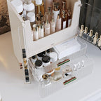 Acrylic Makeup Organizer with Drawers – 38.5CM Large Capacity Cosmetic Storage Box, Dustproof & Waterproof Vanity Organizer for Skincare, Jewelry, Lipsticks & Beauty Products (White)