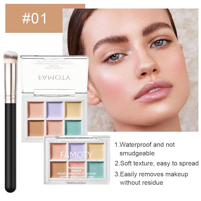 6 Color Correcting Concealer Palette With Concealer Brush, Correcting