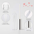 GTHER 10PCS 10ML Empty Lip Gloss Containers Tube with Wand, Refillable Lip Balm Bottles, Lipstick Sample Container and Funnel and Rubber Stoppers for Girls DIY Lip Samples, Silver Top