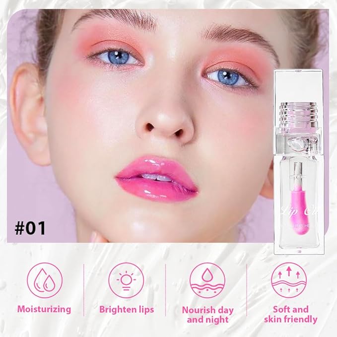 Magic Color Changing Lip Oil,Clear to Pink Moisturizing Magic