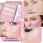 Face Blushes Quads, Matte Blush Makeup Palette, Light Pink Lavender Dark Pink and Mauve Cream Blushes Palette, Makeup for Older Women, Natural Pigmented Paleta de rubor 4 colores